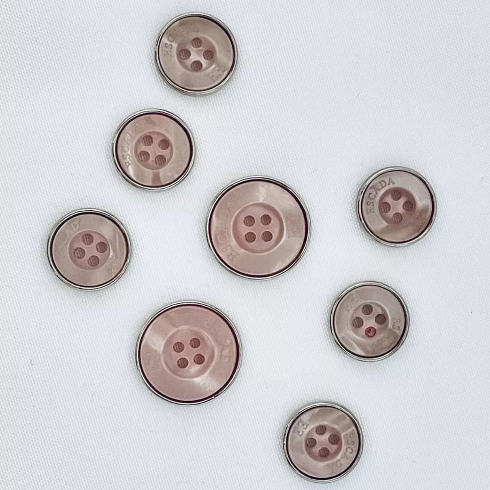 8 Vintage Escada Lilac Pink Silver Metal 4 Hole Replacement Buttons Logo